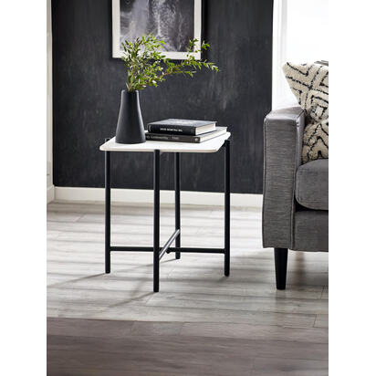 Siena White Marbled Sintered Stone Square Lamp Table