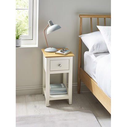 Somerset White and Oak Compact 1 Drawer Bedside Table with Shelf