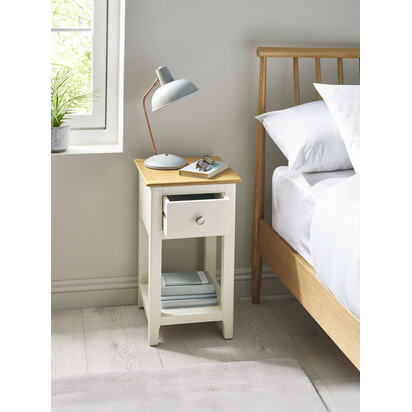 Somerset White and Oak Compact 1 Drawer Bedside Table with Shelf