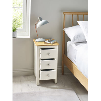 Somerset White and Oak Compact 3 Drawer Bedside Table