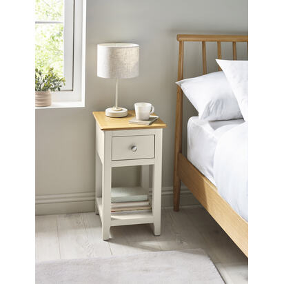 Somerset Truffle Grey and Oak Compact 1 Drawer Bedside Table with Shelf