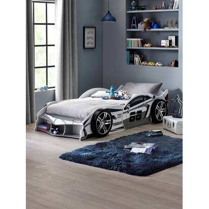 Storm White and Grey High Gloss 90cm Single Race Car Bed