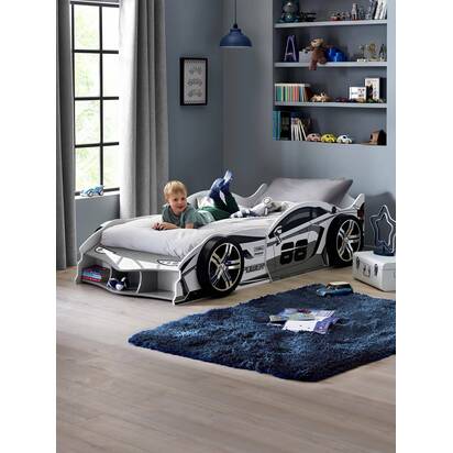Storm White and Grey High Gloss 90cm Single Race Car Bed