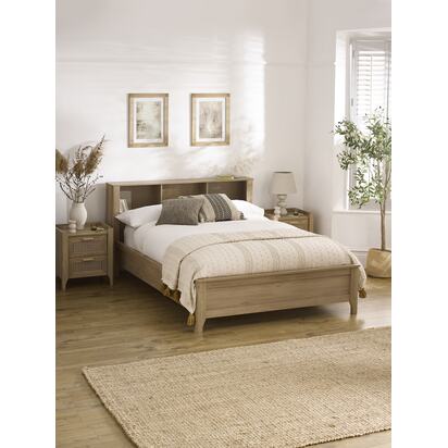 Sydney Oak Rattan Effect 135cm Double Bookcase Bed