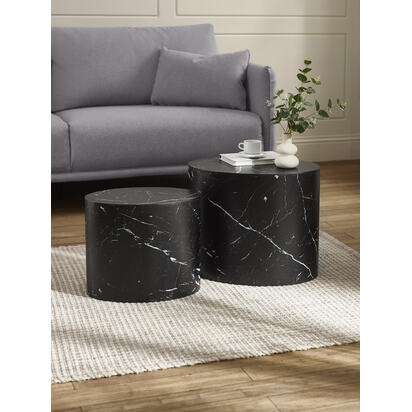 Toba Nest of 2 Black Marble Effect Tables