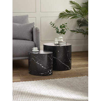 Toba Nest of 2 Black Marble Effect Tables
