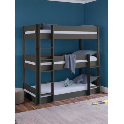 Trio 90cm Single Anthracite Black 3 Tier Triple Bunk Bed