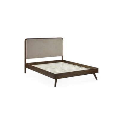 Walden Walnut Effect 150cm Kingsize Bed with Grey Chenille Upholstered Headboard