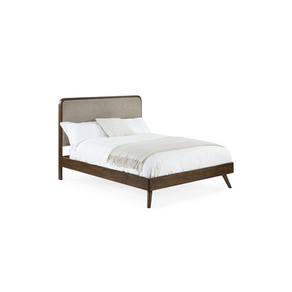 Walden Walnut Effect 135cm Double Bed with Grey Chenille Upholstered Headboard