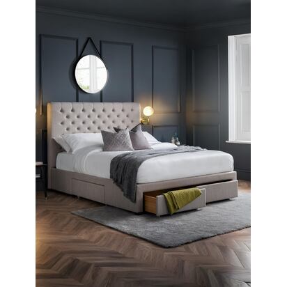 Wilton 180cm Superking Grey Linen Style Fabric Storage Bed with 4 Drawers