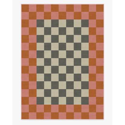 Checker Border Pink & Orange Rug by Jonathan Adler - 305 x 425 cm - All-In-One Rug