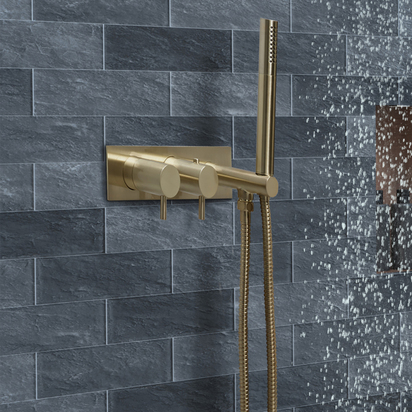 VOS 2 Outlet Concealed Thermostatic Shower Valve with Shower Handset - Brushed Brass