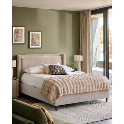 Grove Champagne Velvet King Size Ottoman Storage Bed | Dual-Layered Headboard | Hydraulic Storage Mechanism | Danetti