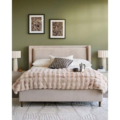 Grove Champagne Velvet King Size Ottoman Storage Bed | Dual-Layered Headboard | Hydraulic Storage Mechanism | Danetti