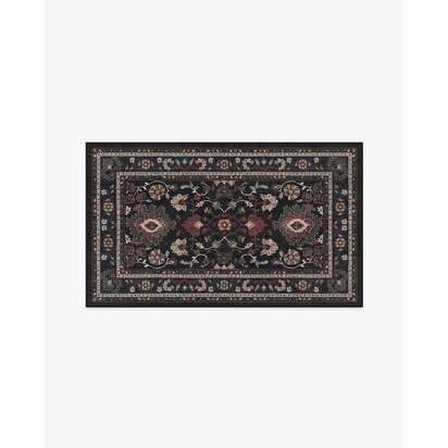 Calabria Black Multicolour Flatwoven Rug - 90 x 150 cm - Rug + Cushioned Pad System