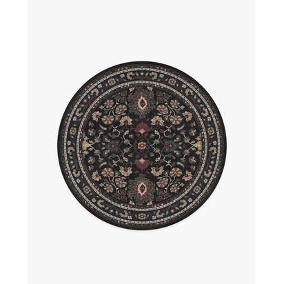 Calabria Black Multicolour Flatwoven Rug - 185 Round cm - Rug + Cushioned Pad System