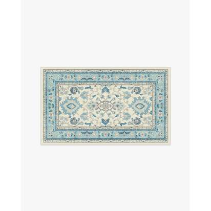 Calabria Cream & Light Blue Flatwoven Rug - 90 x 150 cm - Rug + Pad System