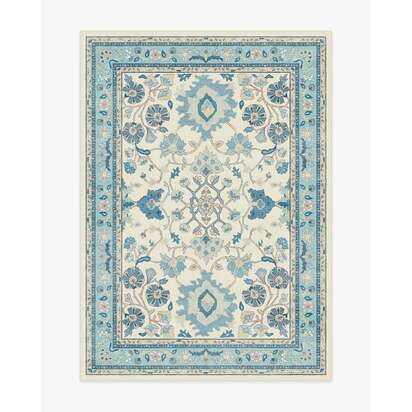 Calabria Cream & Light Blue Flatwoven Rug - 150 x 215 cm - Rug + Pad System