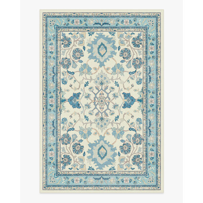 Calabria Cream & Light Blue Flatwoven Rug - 200 x 290 cm - Rug + Pad System