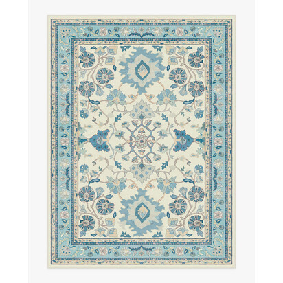 Calabria Cream & Light Blue Flatwoven Rug - 275 x 365 cm - Rug + Pad System