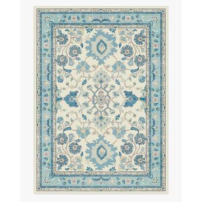 Calabria Cream & Light Blue Flatwoven Rug - 305 x 425 cm - Rug + Pad System