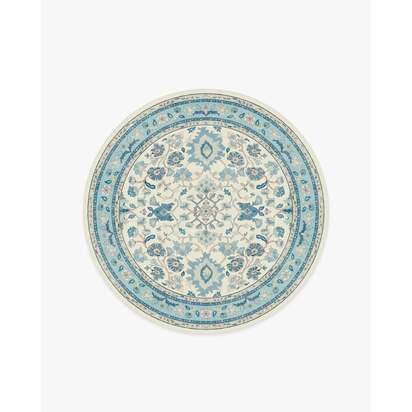 Calabria Cream & Light Blue Flatwoven Rug - 185 Round cm - Rug + Pad System