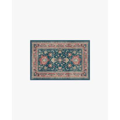 Calabria Navy & Cayenne Flatwoven Rug - 60 x 90 cm - Rug + Pad System