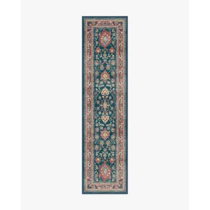 Calabria Navy & Cayenne Flatwoven Rug - 75 x 305 cm - Rug + Pad System