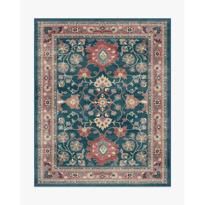 Calabria Navy & Cayenne Flatwoven Rug - 245 x 305 cm - Rug + Cushioned Pad System