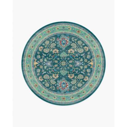 Calabria Teal Flatwoven Rug - 245 Round cm - Rug + Pad System