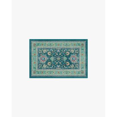 Calabria Teal Flatwoven Rug - 60 x 90 cm - Rug + Cushioned Pad System