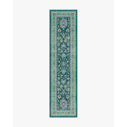 Calabria Teal Flatwoven Rug - 75 x 305 cm - Rug + Cushioned Pad System