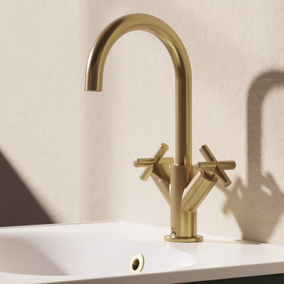 Crosswater MPRO Mono Basin Mixer Tap with Crosshead Handles - Brushed Brass