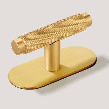 KEPLER Knurled Single T Handle - Brass - Handle with Backplate