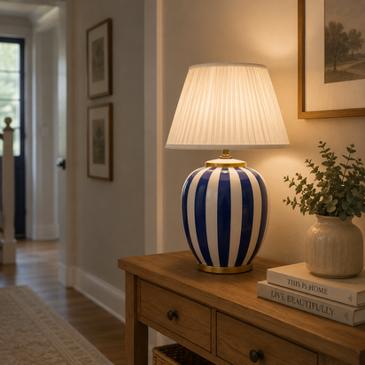 Circus Blue & White Ceramic Table Lamp
