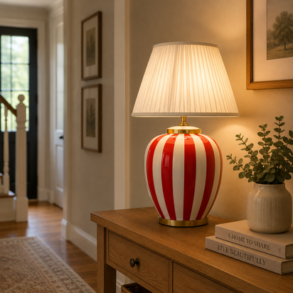 Circus Red & White Ceramic Table Lamp