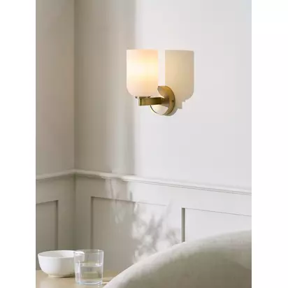 John Lewis Samir Wall Light, Warm Matt Antique Brass Warm Matt Antique Brass | H20.50 x W9.50 x D14.50cm