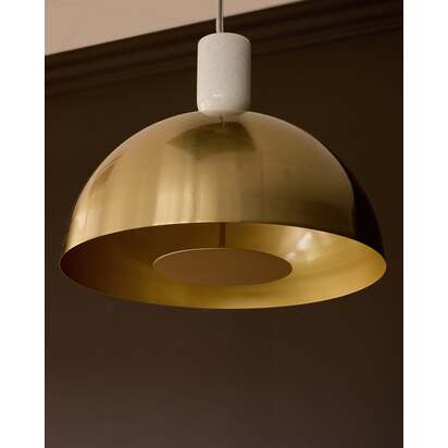 Louis Brass Single Pendant Light | Metallic Dome Shade | Adjustable Cable Length | E27 Bulb | Danetti