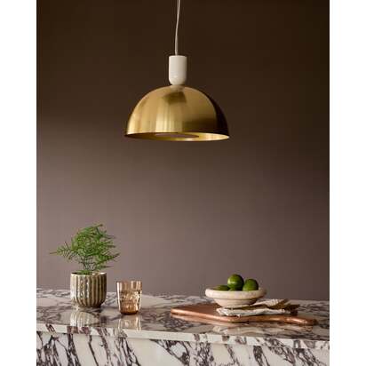 Louis Brass Single Pendant Light | Metallic Dome Shade | Adjustable Cable Length | E27 Bulb | Danetti