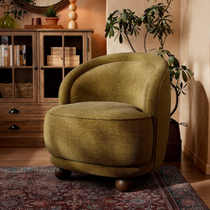 Amina Olive Chenille Ball Foot Tub Chair