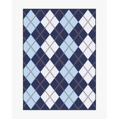 Teddy Bear Argyle Navy & Blue Flatwoven Rug by Humberto Leon - 150 x 215 cm - Rug + Pad System