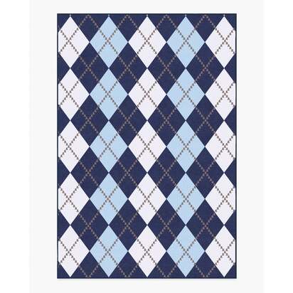 Teddy Bear Argyle Navy & Blue Flatwoven Rug by Humberto Leon - 185 x 275 cm - Rug + Pad System