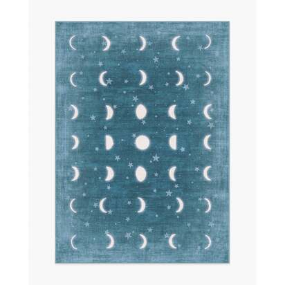 To The Moon And Back Soft Teal Flatwoven Rug by Humberto Leon - 150 x 215 cm - Rug + Cushioned Pad System