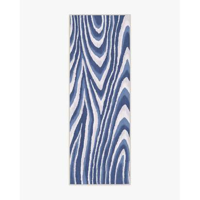 Chifa Wood Blue & Cream Flatwoven Rug by Humberto Leon - 75 x 215 cm - Rug + Cushioned Pad System