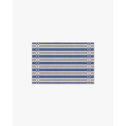 Helen Varsity Stripe Taupe & Blue Flatwoven Rug by Humberto Leon - 60 x 90 cm - Rug + Pad System