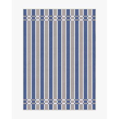 Helen Varsity Stripe Taupe & Blue Flatwoven Rug by Humberto Leon - 150 x 215 cm - Rug + Pad System