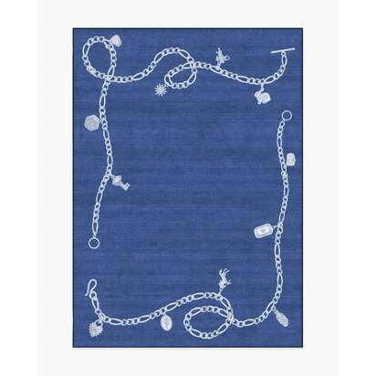 M&E Charms Midnight Blue Flatwoven Rug by Humberto Leon - 150 x 215 cm - Rug + Cushioned Pad System