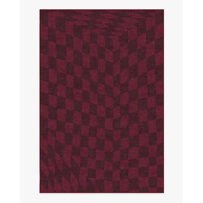 Ricardo Checkerboard Burgundy Flatwoven Rug by Humberto Leon - 185 x 275 cm - Rug + Pad System