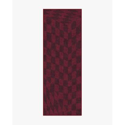 Ricardo Checkerboard Burgundy Flatwoven Rug by Humberto Leon - 75 x 215 cm - Rug + Cushioned Pad System
