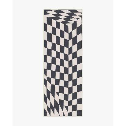 Ricardo Checkerboard Ivory & Black Flatwoven Rug by Humberto Leon - 75 x 215 cm - Rug + Cushioned Pad System